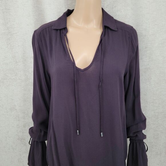Paige Black Cherry Tie Neck Cuff Long Sleeve Boho Poet Blouse Top Renaissance - Picture 4 of 10